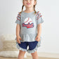 Grey baseball applique ruffle girl set