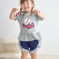 Grey baseball applique ruffle girl set