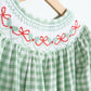 Green bow tie hand smocked gingham girl bubble