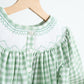 Green bow tie hand smocked gingham girl bubble