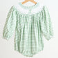 Green bow tie hand smocked gingham girl bubble