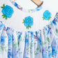 Blue rose hand smocked print girl romper