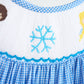 Blue snow princess hand smocked gingham dress