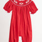 Red candy hand smocked girl romper