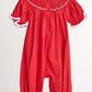 Red candy hand smocked girl romper