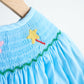 Blue fairy hand smocked gingham girl romper