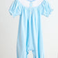 Blue puppy hand smocked girl romper