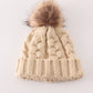 Beige pompom  cable beanie