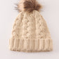 Beige pompom  cable beanie