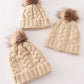 Beige pompom  cable beanie