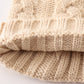 Beige pompom  cable beanie