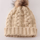 Beige pompom  cable beanie