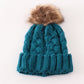 Teal pompom cable beanie