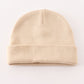 Beige ribbed basic knit beanie