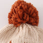 Beige pompom hi cable beanie