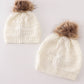 Ivory pompom cable beanie