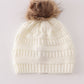 Ivory pompom cable beanie