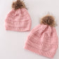 Pink pompom cable beanie