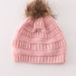 Pink pompom cable beanie