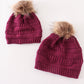 Violet pompom cable beanie