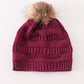 Violet pompom cable beanie