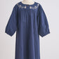 Navy floral embroidery linen girl dress