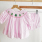 Pink christmas tree hand smocked bloomer set