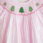 Pink christmas tree hand smocked bloomer set