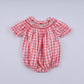 Red christmas santa claus hand smocked plaid bubble
