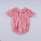 Red christmas santa claus hand smocked plaid bubble