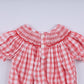Red christmas santa claus hand smocked plaid bubble