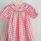 Red christmas santa claus hand smocked plaid dress