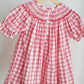 Red christmas santa claus hand smocked plaid dress