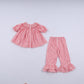 Red christmas santa claus hand smocked plaid ruffle pants set