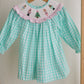 Mint christmas nutcracker hand smocked gingham dress