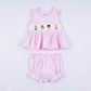 Pink princess hand smocked plaid bloomer set