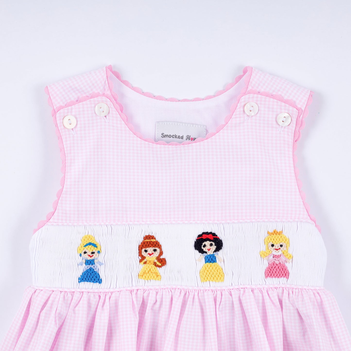 Pink princess hand smocked plaid bloomer set