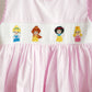 Pink princess hand smocked plaid ruffle pants set