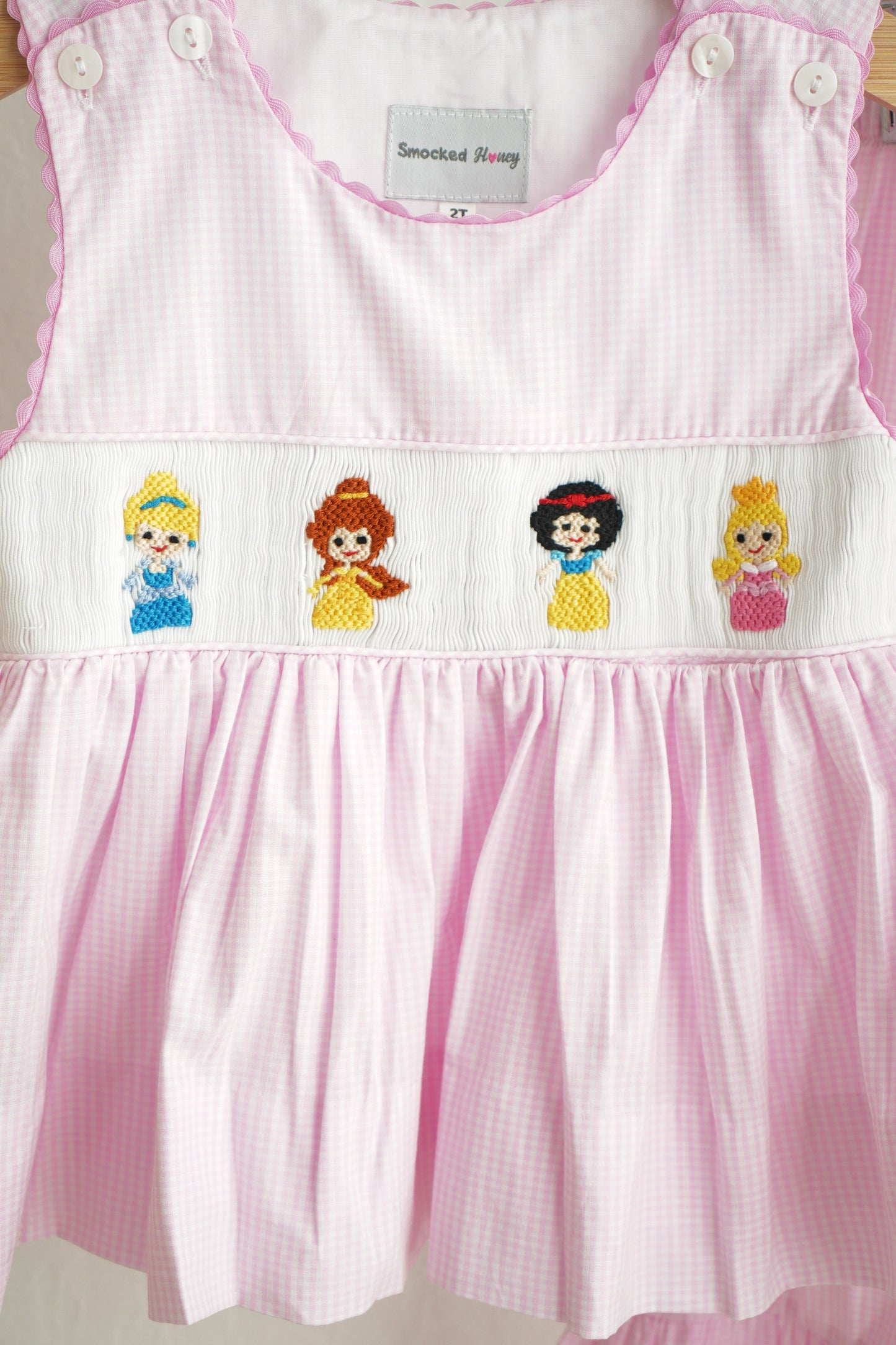 Pink princess hand smocked plaid ruffle pants set