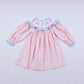 Pink candy cane bow hand smocked ruffle dress
