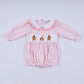 Pink gingerbread hand smocked gingham ruffle bubble