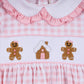 Pink gingerbread hand smocked gingham ruffle bubble
