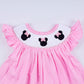 Pink character hand smocked dot ruffle bloomer set