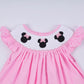 Pink character hand smocked dot ruffle pants set