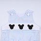 Blue character hand smocked gingham bubble