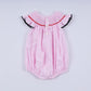 Red character hand smocked plaid ruffle bubble