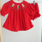 Red christmas tree hand smocked bloomer set