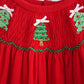 Red christmas tree hand smocked bloomer set