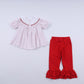 Red gingerbread hand smocked ruffle pants set
