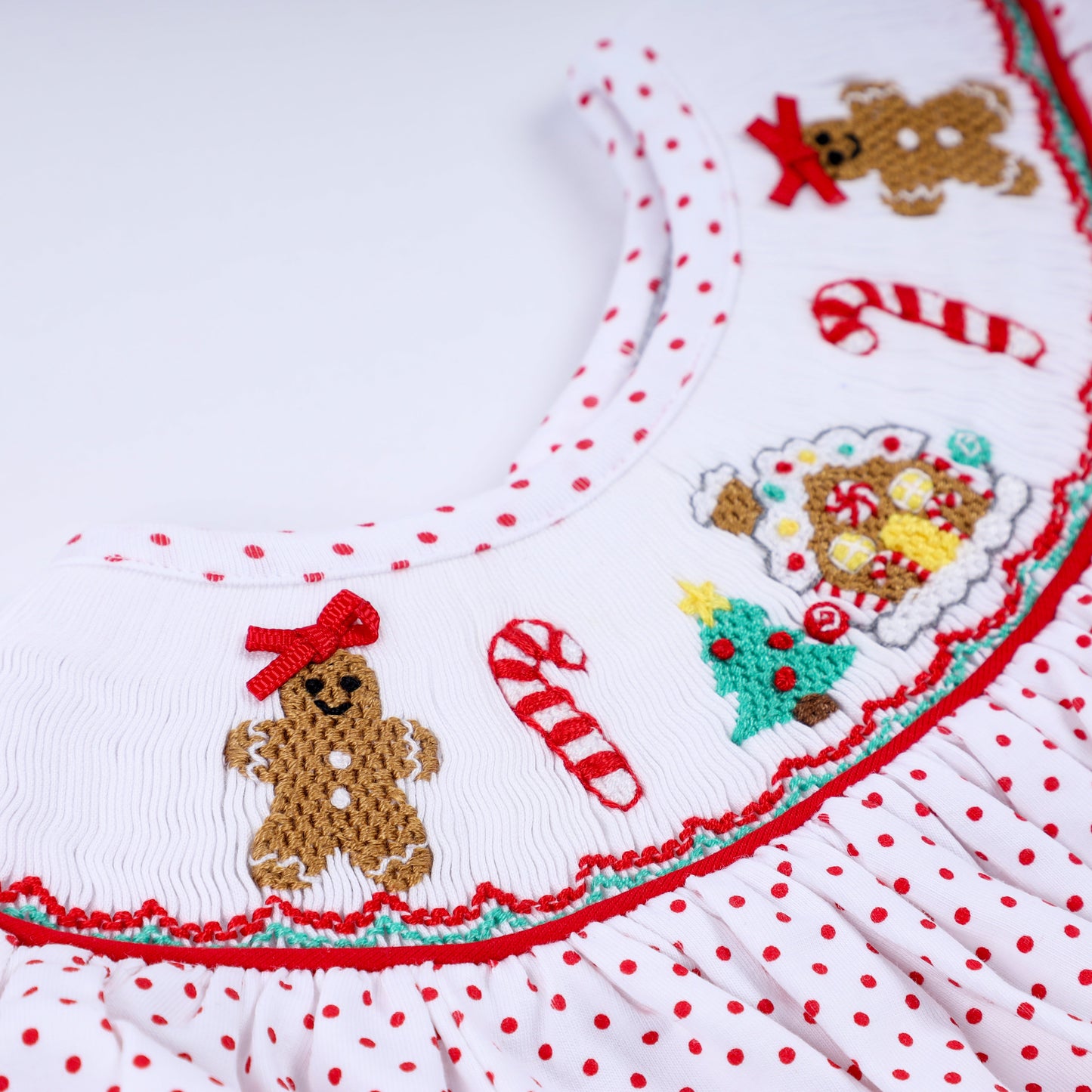 Red gingerbread hand smocked bubble